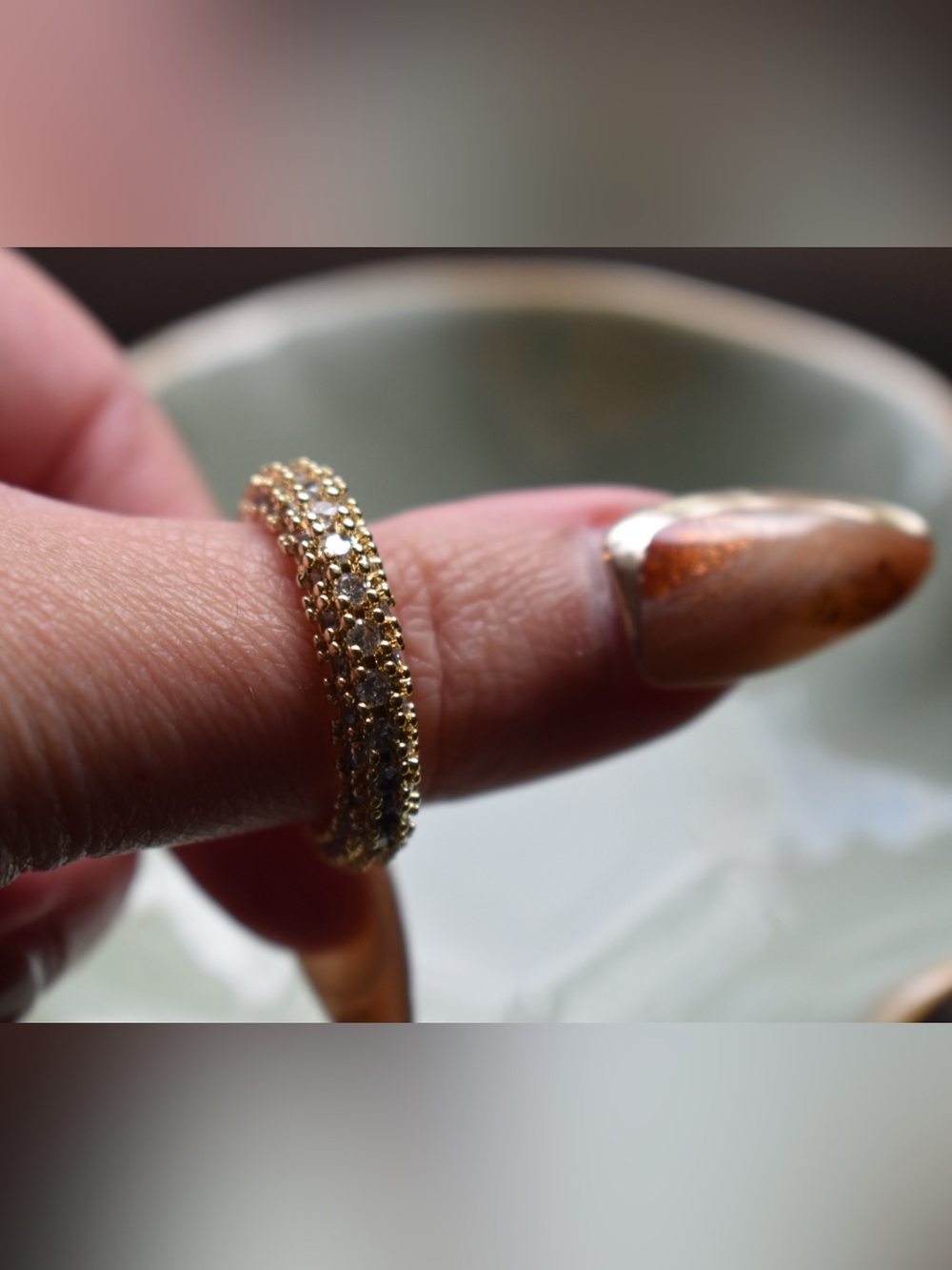 18K Gold Filled CZ Pavé Eternity Band Ring Size 8 Sparkly Statement Ring
